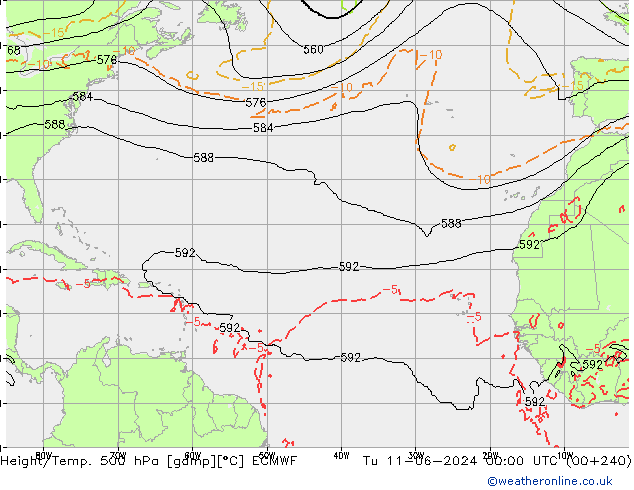 Z500/Rain (+SLP)/Z850 ECMWF вт 11.06.2024 00 UTC