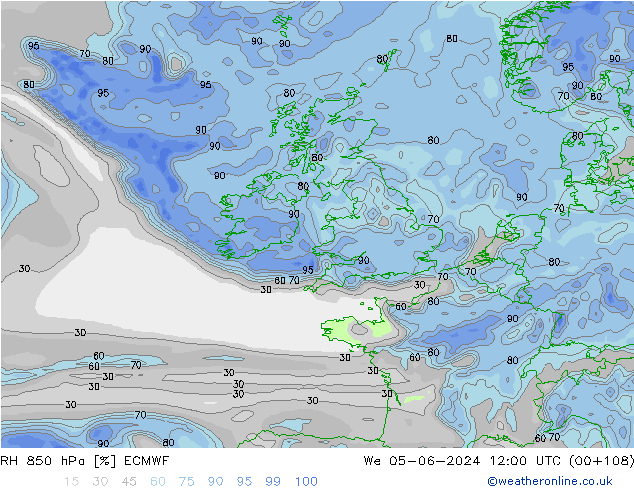 RH 850 гПа ECMWF ср 05.06.2024 12 UTC