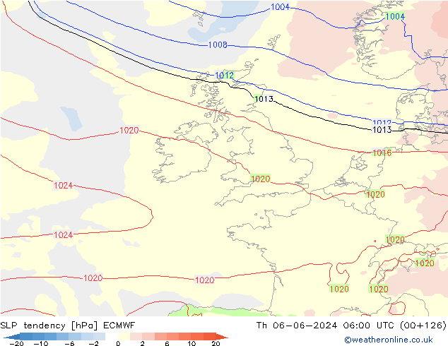SLP tendency ECMWF Th 06.06.2024 06 UTC