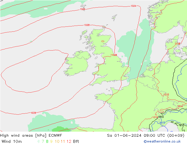 High wind areas ECMWF  01.06.2024 09 UTC