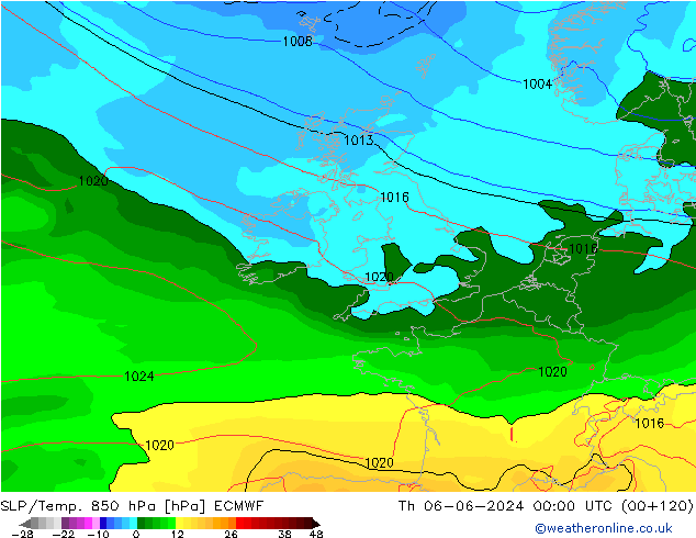 SLP/Temp. 850 hPa ECMWF  06.06.2024 00 UTC