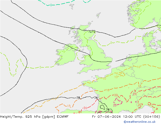 Height/Temp. 925 hPa ECMWF Sex 07.06.2024 12 UTC