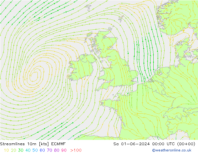 Streamlines 10m ECMWF Sa 01.06.2024 00 UTC