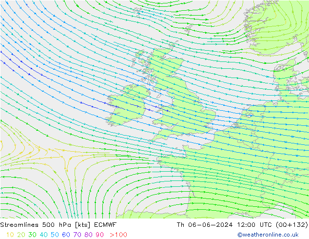 Streamlines 500 hPa ECMWF Th 06.06.2024 12 UTC