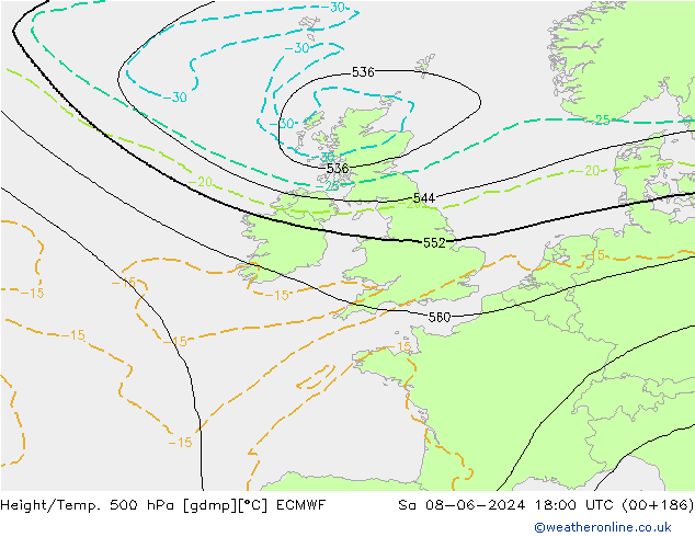 Z500/Rain (+SLP)/Z850 ECMWF Sa 08.06.2024 18 UTC