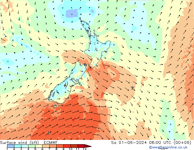 Bodenwind (bft) ECMWF Sa 01.06.2024 06 UTC