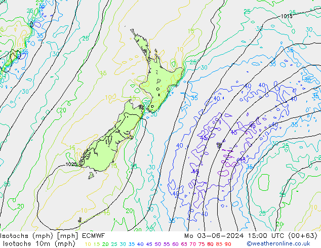 Isotachs (mph) ECMWF lun 03.06.2024 15 UTC