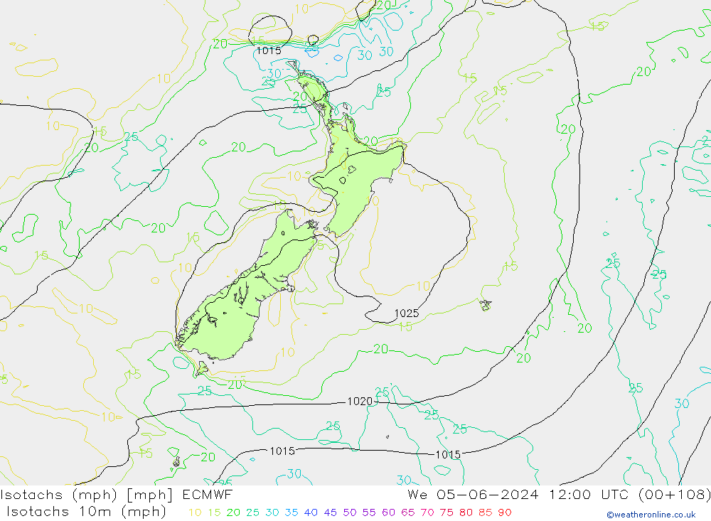 Isotachs (mph) ECMWF We 05.06.2024 12 UTC