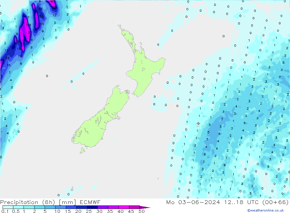 Précipitation (6h) ECMWF lun 03.06.2024 18 UTC