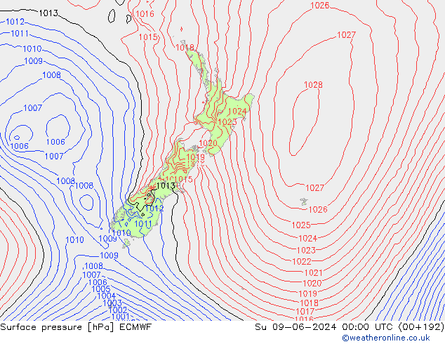 Surface pressure ECMWF Su 09.06.2024 00 UTC