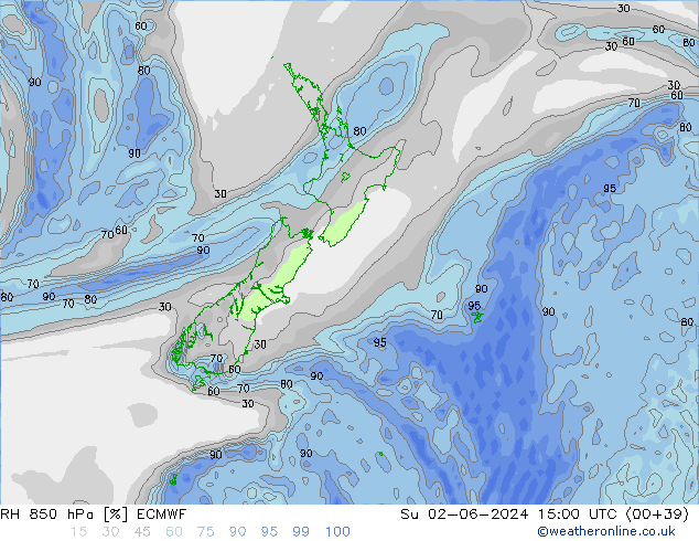 Humedad rel. 850hPa ECMWF dom 02.06.2024 15 UTC