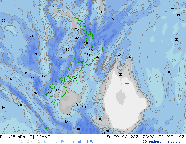 RH 925 hPa ECMWF Su 09.06.2024 00 UTC