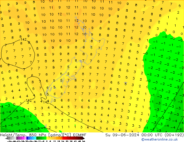 Z500/Rain (+SLP)/Z850 ECMWF dim 09.06.2024 00 UTC