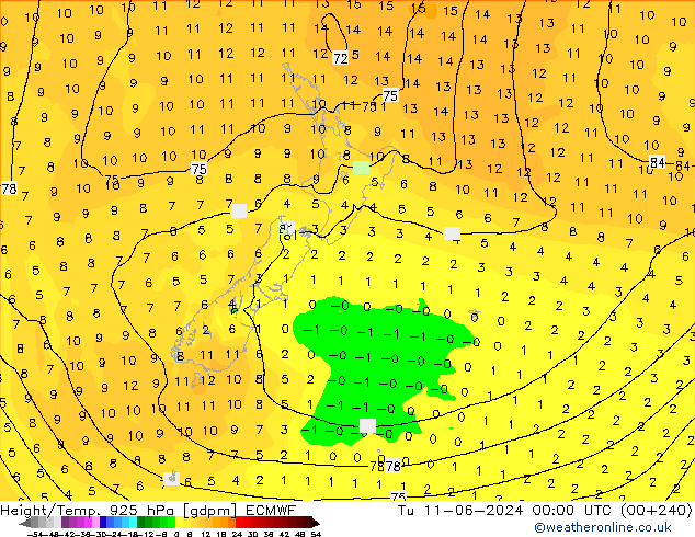 Height/Temp. 925 hPa ECMWF Tu 11.06.2024 00 UTC