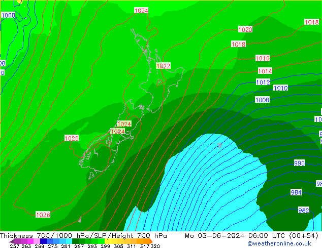 Thck 700-1000 гПа ECMWF пн 03.06.2024 06 UTC