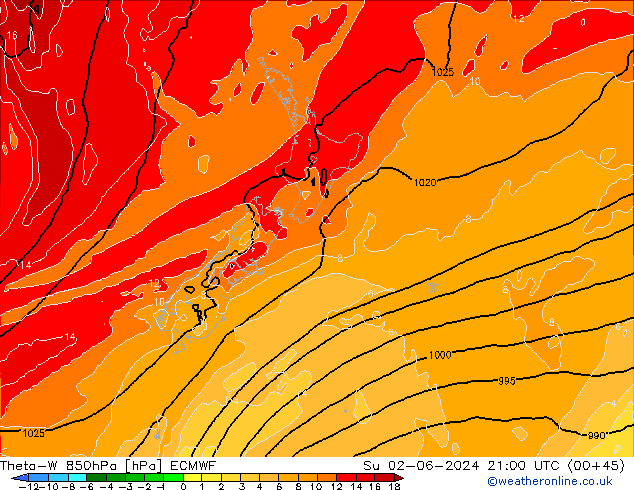 Theta-W 850hPa ECMWF dim 02.06.2024 21 UTC