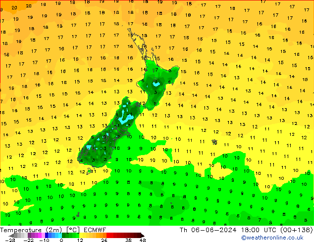 карта температуры ECMWF чт 06.06.2024 18 UTC