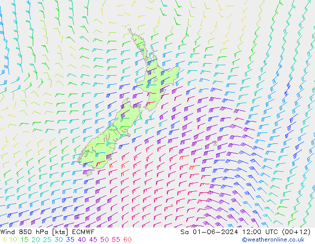 Vento 850 hPa ECMWF Sáb 01.06.2024 12 UTC