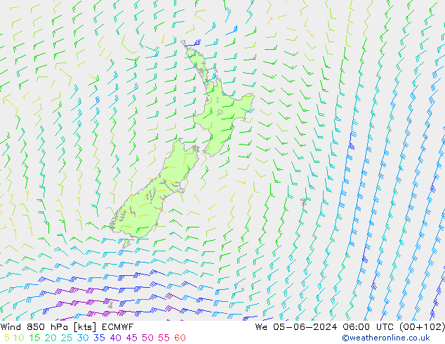 Wind 850 hPa ECMWF wo 05.06.2024 06 UTC