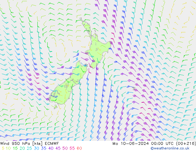Wind 950 hPa ECMWF Mo 10.06.2024 00 UTC