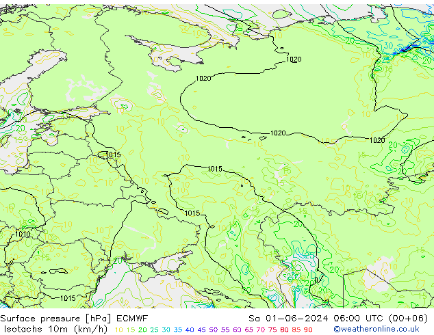 Eşrüzgar Hızları (km/sa) ECMWF Cts 01.06.2024 06 UTC