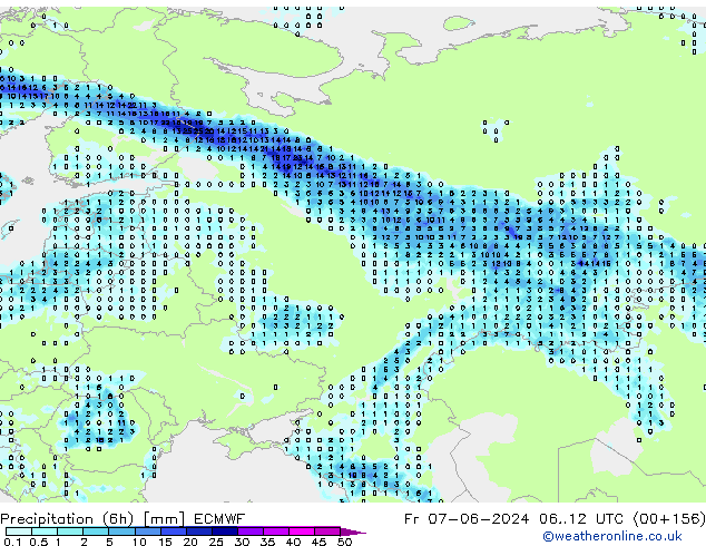 Precipitation (6h) ECMWF Fr 07.06.2024 12 UTC