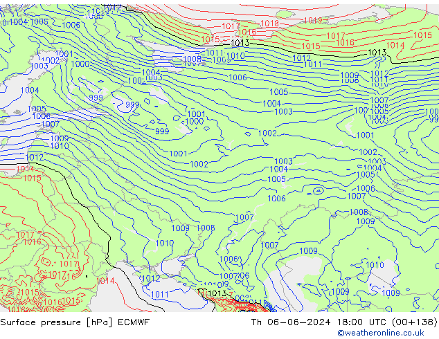 pressão do solo ECMWF Qui 06.06.2024 18 UTC