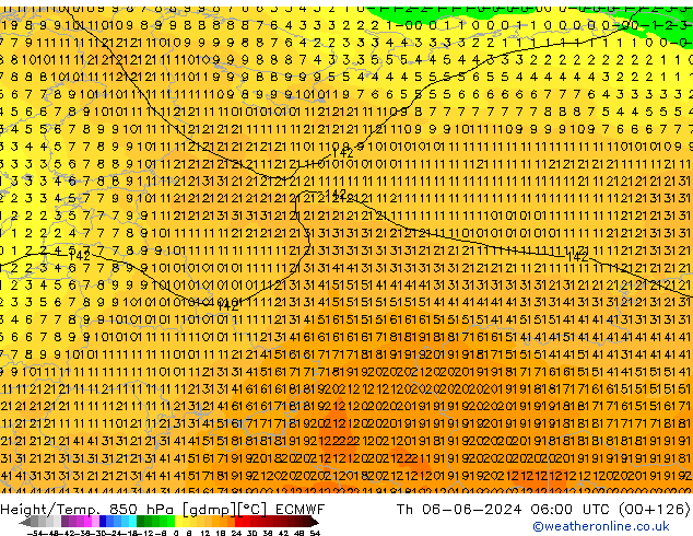 Height/Temp. 850 hPa ECMWF Qui 06.06.2024 06 UTC