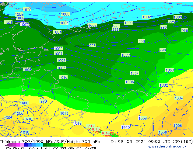 Thck 700-1000 hPa ECMWF Ne 09.06.2024 00 UTC