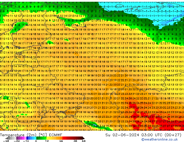 карта температуры ECMWF Вс 02.06.2024 03 UTC