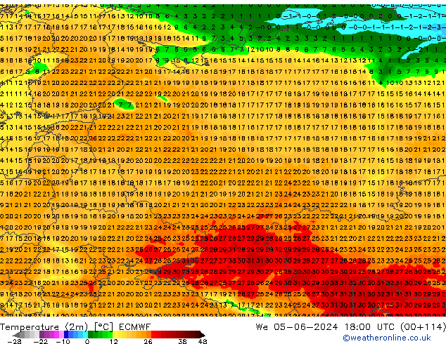 карта температуры ECMWF ср 05.06.2024 18 UTC