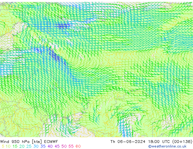 ветер 950 гПа ECMWF чт 06.06.2024 18 UTC