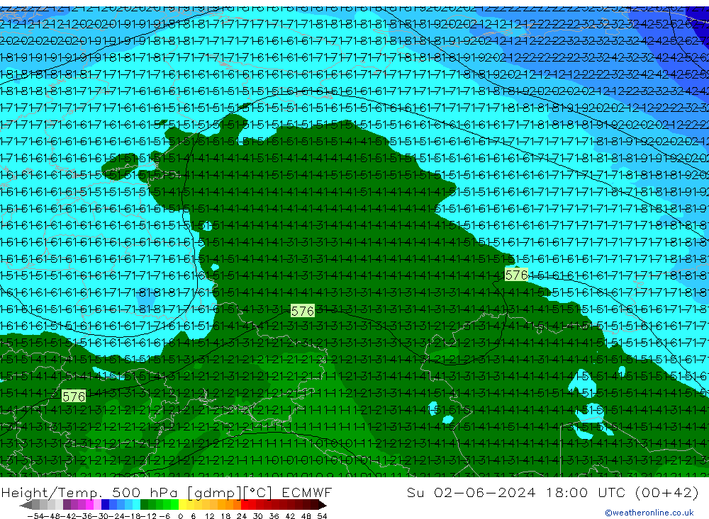 Z500/Regen(+SLP)/Z850 ECMWF zo 02.06.2024 18 UTC