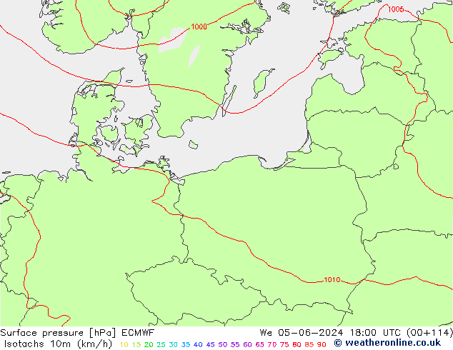 Isotachs (kph) ECMWF We 05.06.2024 18 UTC