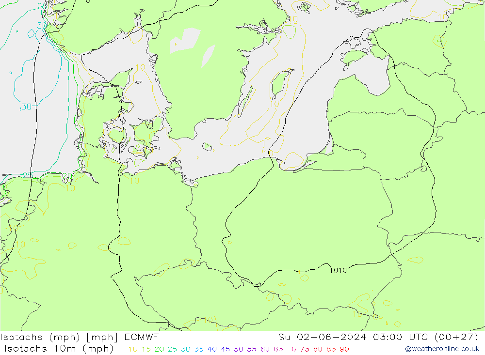 Isotachs (mph) ECMWF Вс 02.06.2024 03 UTC