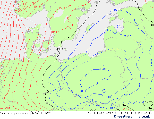 приземное давление ECMWF сб 01.06.2024 21 UTC