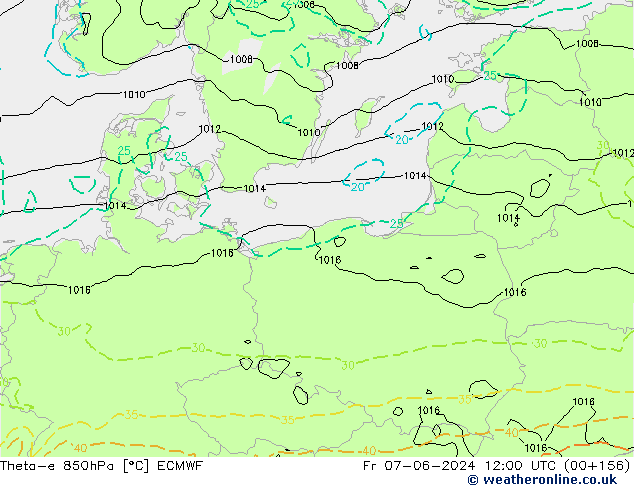 Theta-e 850hPa ECMWF ven 07.06.2024 12 UTC