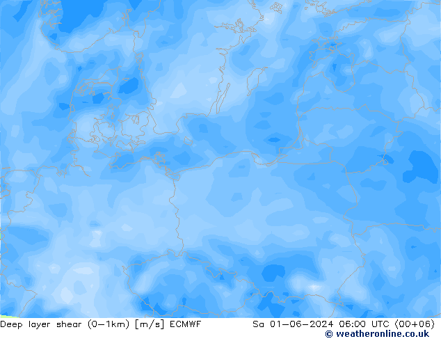 Deep layer shear (0-1km) ECMWF Sa 01.06.2024 06 UTC