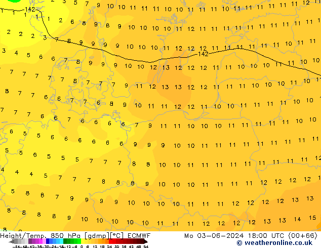 Z500/Rain (+SLP)/Z850 ECMWF pon. 03.06.2024 18 UTC