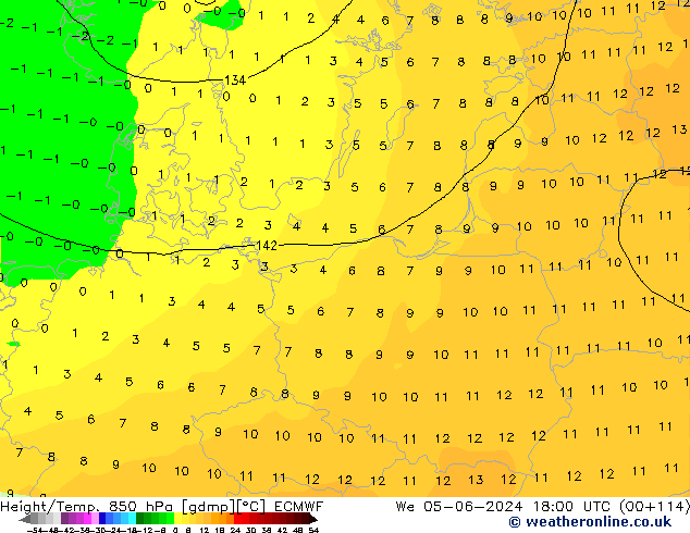 Height/Temp. 850 hPa ECMWF We 05.06.2024 18 UTC