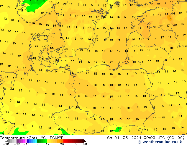Temperature (2m) ECMWF Sa 01.06.2024 00 UTC