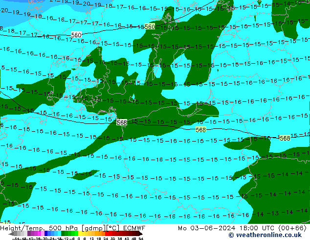 Z500/Rain (+SLP)/Z850 ECMWF pon. 03.06.2024 18 UTC