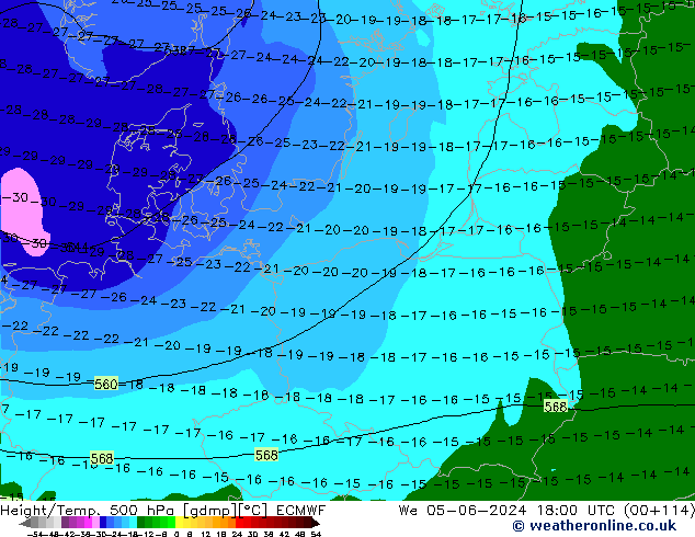 Z500/Rain (+SLP)/Z850 ECMWF St 05.06.2024 18 UTC