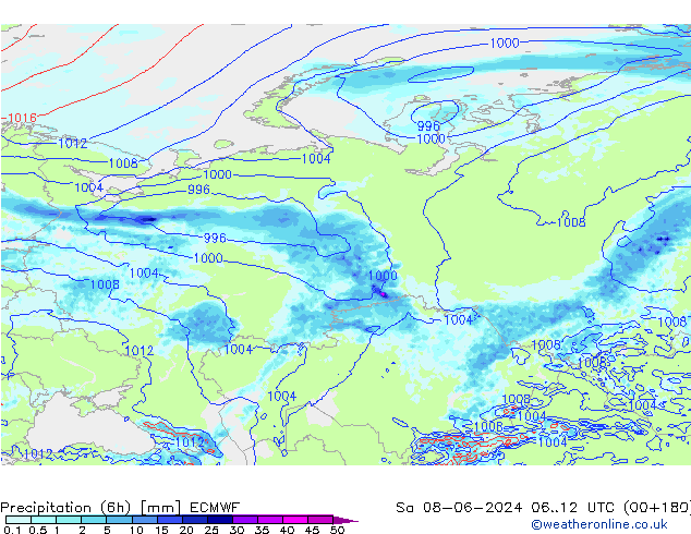 Z500/Rain (+SLP)/Z850 ECMWF сб 08.06.2024 12 UTC