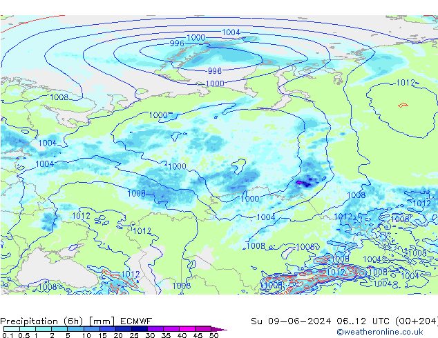 Z500/Rain (+SLP)/Z850 ECMWF dim 09.06.2024 12 UTC