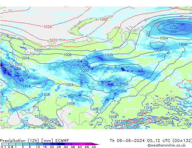 Precipitação (12h) ECMWF Qui 06.06.2024 12 UTC