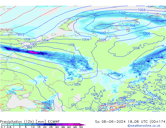 Precipitação (12h) ECMWF Sáb 08.06.2024 06 UTC