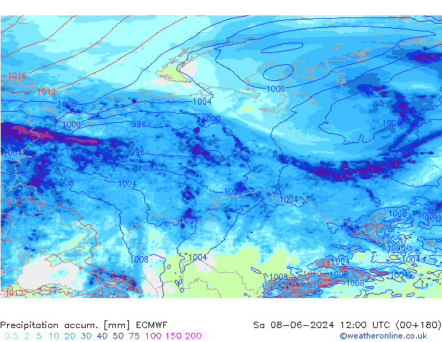 Precipitation accum. ECMWF  08.06.2024 12 UTC