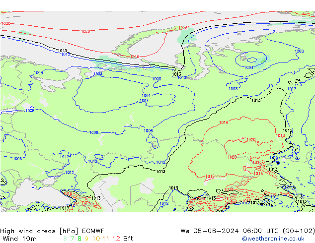 High wind areas ECMWF mer 05.06.2024 06 UTC