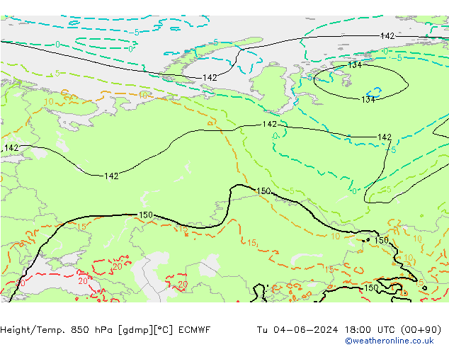 Hoogte/Temp. 850 hPa ECMWF di 04.06.2024 18 UTC